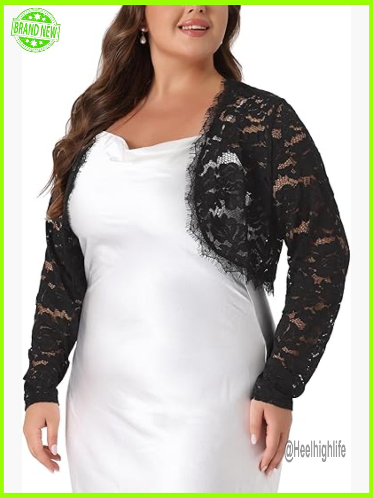 Plus Size Lace Shrug - Long Sleeve Floral Cardigan Top